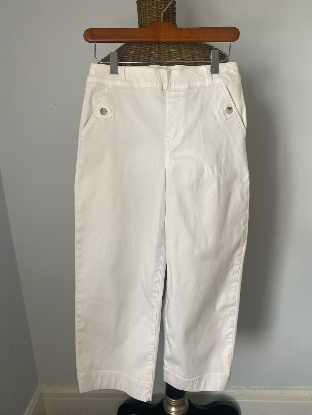 SPANX White Straight-Leg Chinos with Buttoned Front Pockets